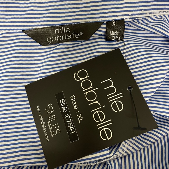 NWT Mlle Gabrielle XL Polyester Blue Stripe Button Down Shirt Dress Sash Belt - Picture 8 of 10